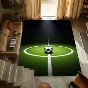 2D Soccer Field Center Circle Flannel Area Rug - Realistic Green Grass Stadium Print Soft Mat for Game Room & Kids Bedroom, Non-Slip Sports Decor Rug #SoccerFieldRug #StadiumCenterCircleMat #GameRoomSportsDecor #RealisticGrassCarpet #NonSlipFlannelRug