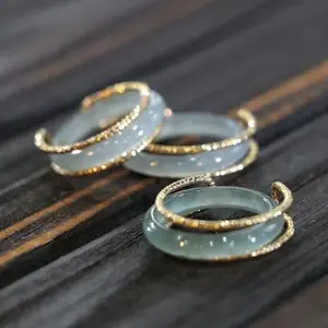 Skinny Jade Ring + - Green Crystal Stacking Ring - Natural Gemstone Ring - Boho Jewelry - Gift for Her jade ring authentic jade ring minnie daisy engagement Lab-Created Moissanite Synthetic Marquise Stainless Steel Fidget Sterling Silver Plated Sapphire P