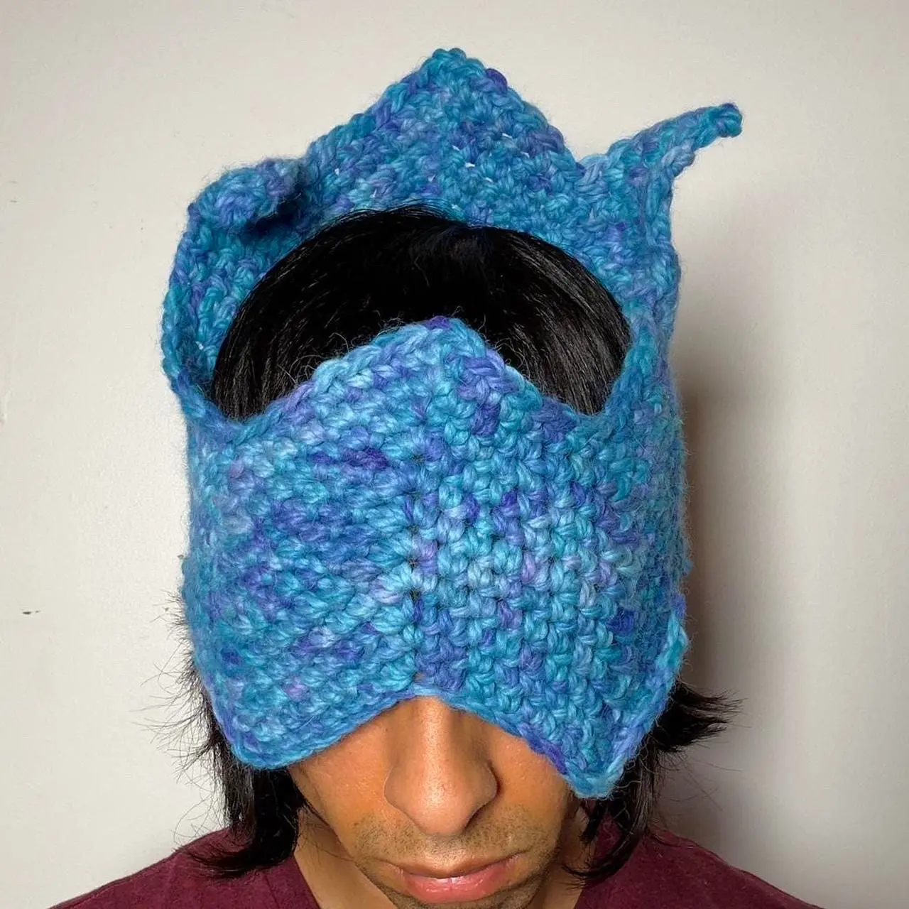 Villain Headband Dyed Wool Cowl Blue Jester Hat