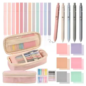 Aesthetic School Supplies with Pencil Pouch - 27Pcs Cute College Essentials Set, Big Capacity Pen Case, Pastel Highlighters, Bible Study Journaling Stationary, Annotation Kit Stuff Gift for Girls Teen