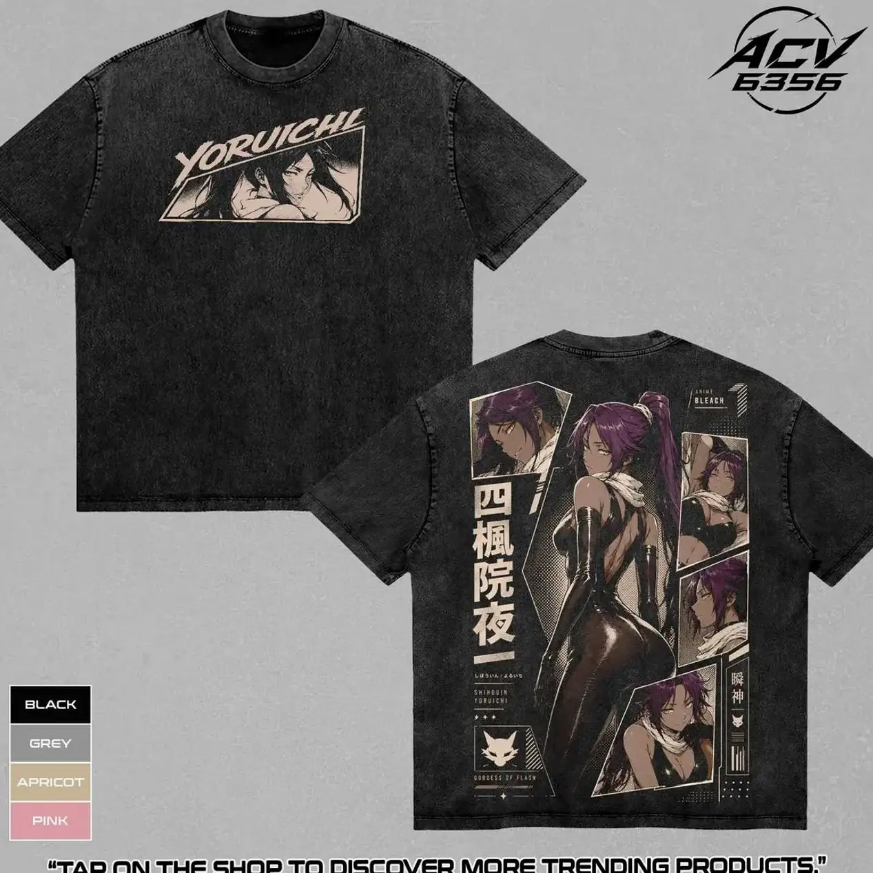 Yoruichi Shihouin Bleach Anime Graphic Tee, Shunshin Flash Step Goddess Character Shirt, Former 2nd Division Captain Apparel, Manga Inspired Heavy Cotton Vintage Retro Washed T-Shirt, Anime Fan Merch, Outfit Gifts for Fan FLS