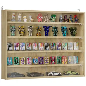 5-Tier Wall-Mounted Display Cabinet – 2 Glass Doors & 4 Adjustable Shelves with 7 Height Options. Transparent Glass for Clear View. Perfect for Collectibles, Perfume, Figurines & Medals. Oak