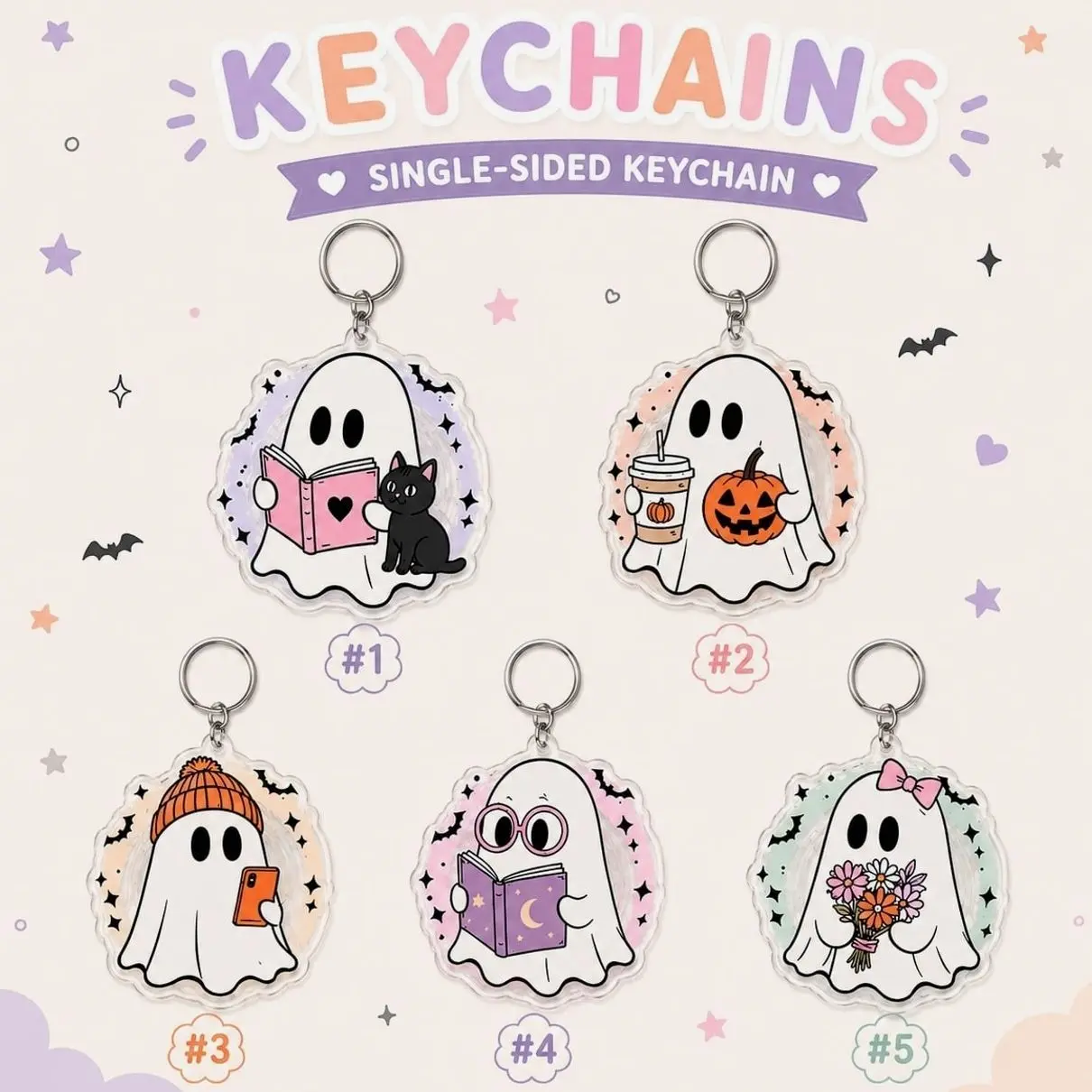 Cute Ghost Acrylic Keychain, Spooky Halloween Bag Charm, Kawaii Pumpkin Key Ring, Cute Collectible Gift