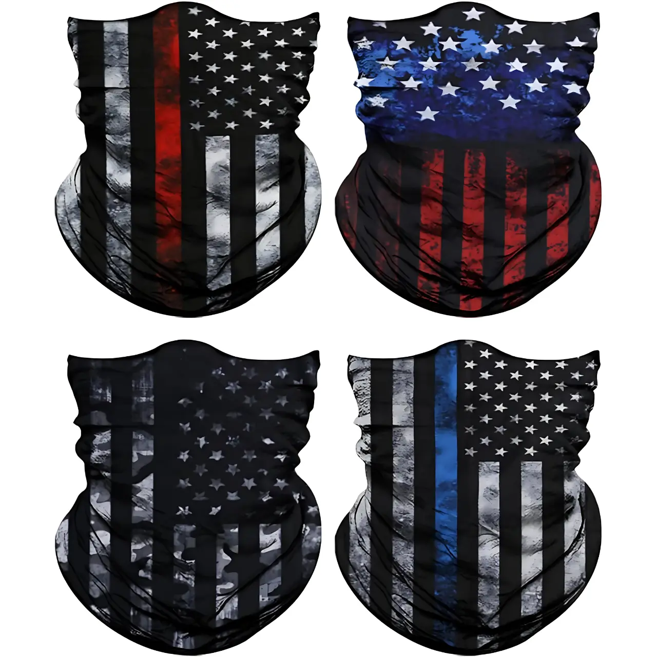 American Flag Neck Gaiter Face Cover for Men & Women - Bandana Balaclava Headband Head Wrap Scarf - 4PCS Variety Pack