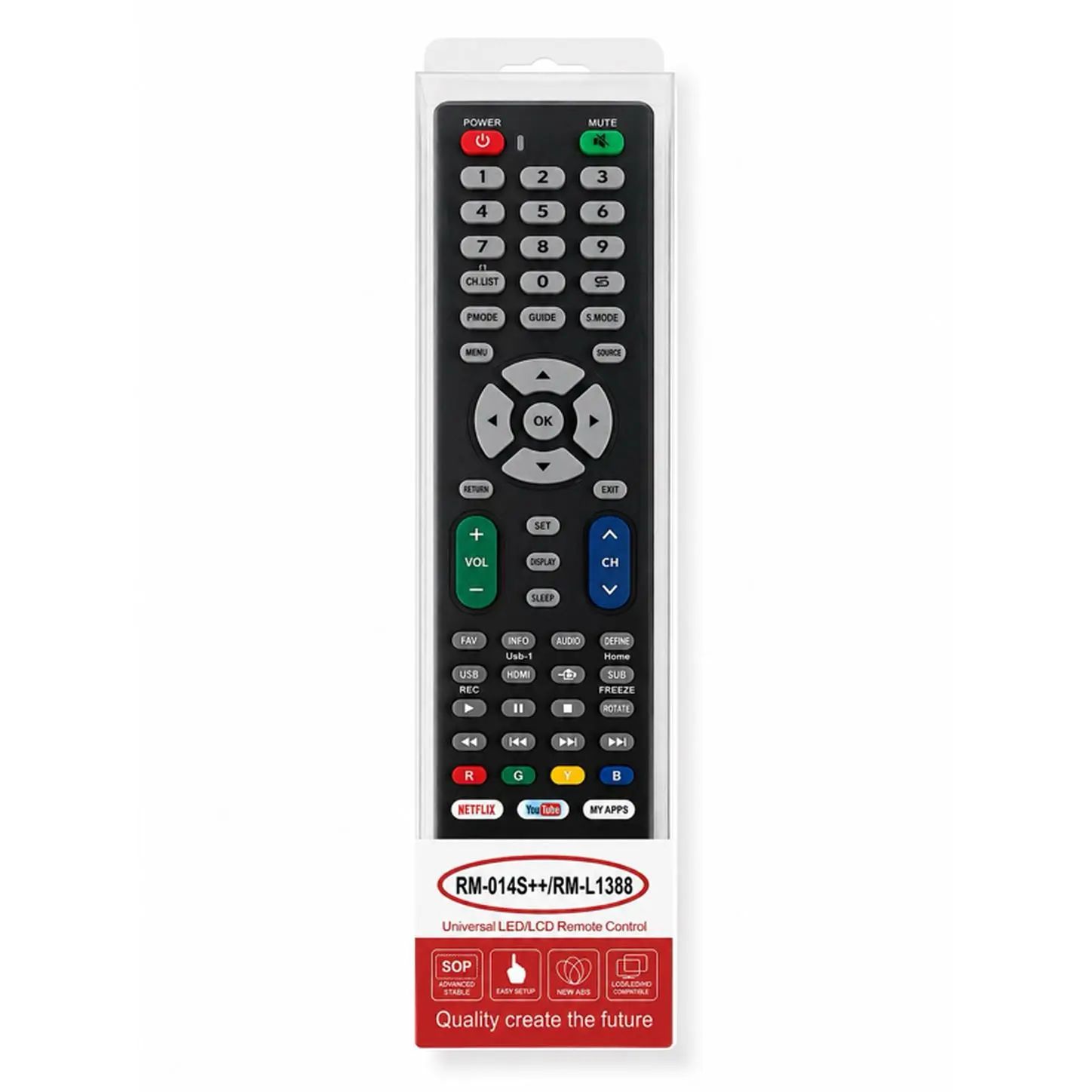 Universal LED/LCD Remote Control RM-014S++/RM-L1388 with Netflix & My Apps Buttons for Quality Future