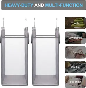 2 Pack Hanging Laundry Basket, Large Slim Laundry Hamper Bag with Handles, Large Capacity Dirty Clothes Basket, Removable Laundry Basket, Laundry Sorting Organizer, , Portable Closet Hamper Hangable small bathroom storage house organizers