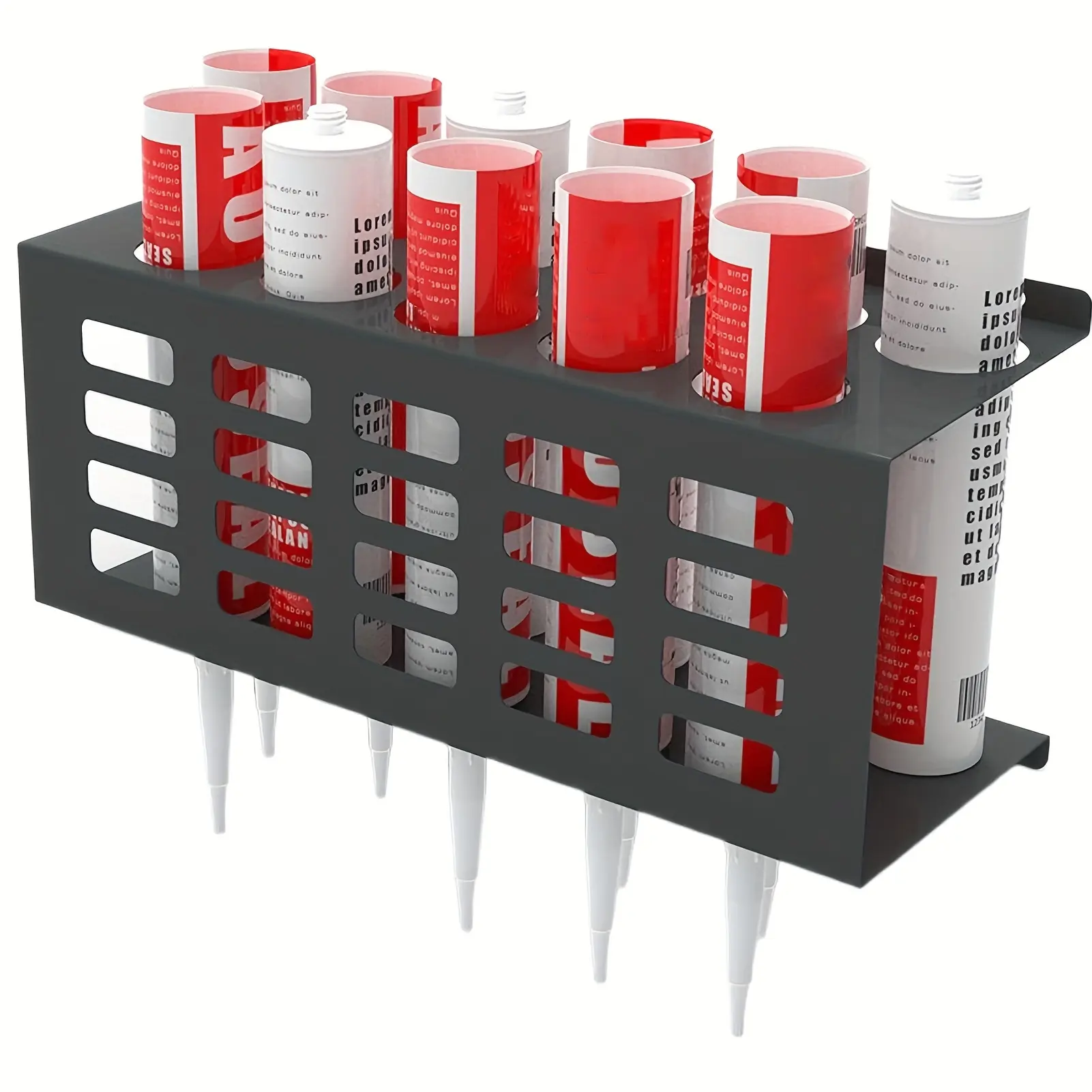 Versatile Stainless Steel Wall-Mounted Metal Storage Rack, Metal Construction, Industrial, Ideal for Organizing Sealants & Greases, Grease Organizer, Perfect for Workshops, Garages, Vans, Organized