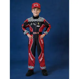 Boys' Stylish Race Car Driver Costume, 3pcs Set Includes Jumpsuit, Hat, and Belt, Perfect for Carnivals, Halloween, Performances, Cosplay, Birthdays, and Various Parties