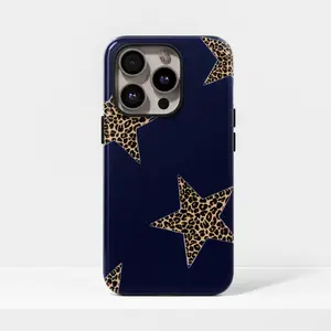 Leopard Star Phone Case, Navy Blue Case, for iPhone 17, 16, 15, 14, 13, 12, 11, Pro Max Plus,  Galaxy S23, S22, S21, S20 Ultra