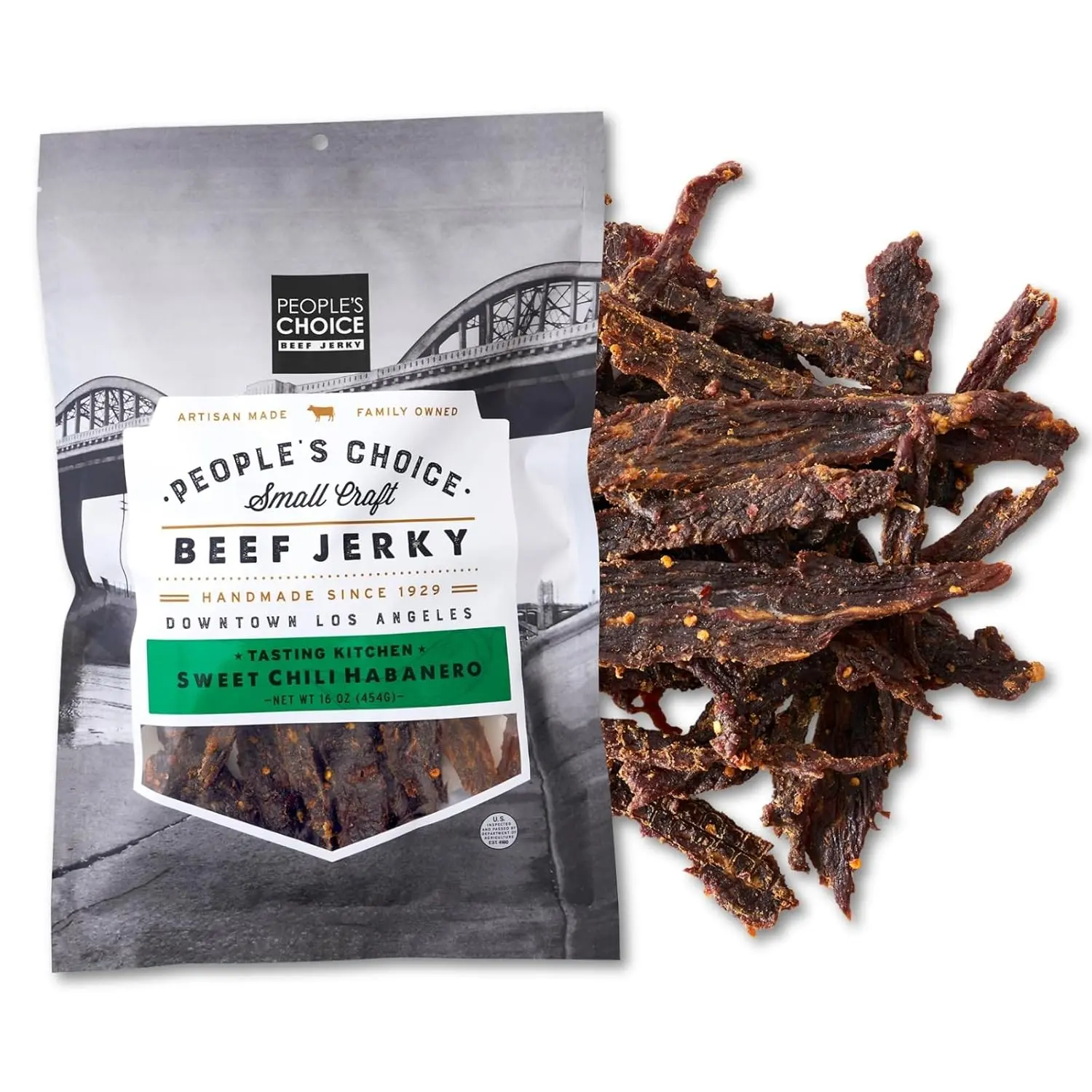 Beef Jerky - Tasting Kitchen - Sweet Chili Habanero - Sweet Spicy - 9g Protein - Made in - 1 Pound (16 oz) Bag