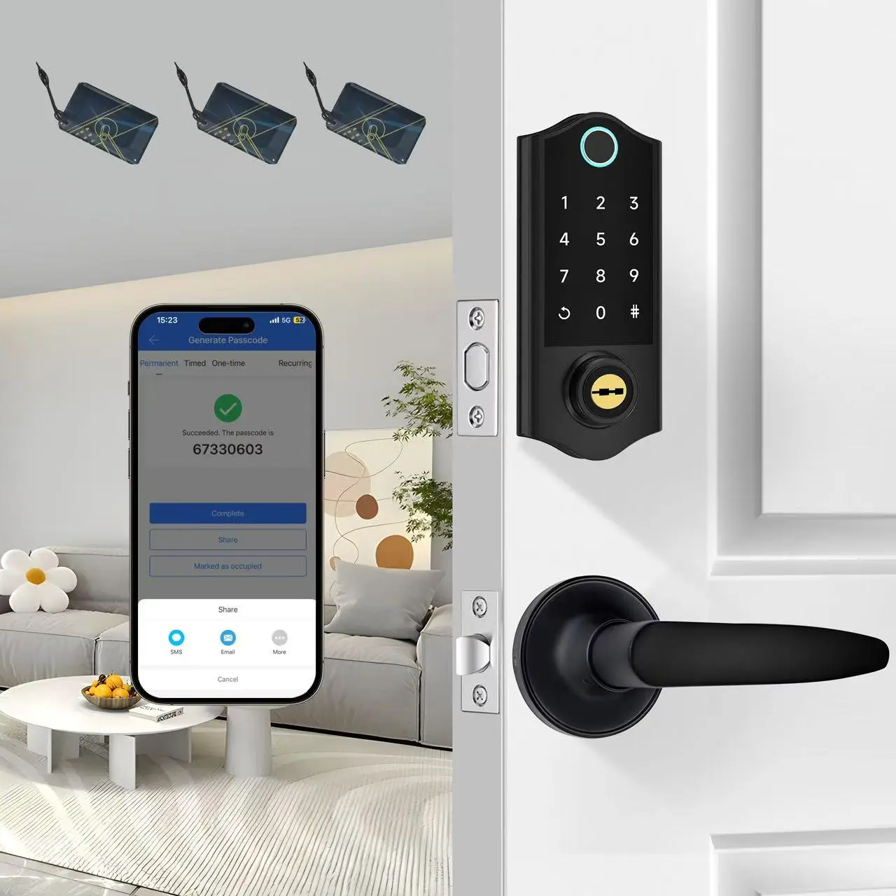 Keyless Entry Door Lock with Knob Set, Door Locks for Front Door, App Control, Smart Lock, Keypad Deadbolt with Auto Lock, One-Touch Lock, Easy to Install, Satin Nickel, Aged Bronze, Black