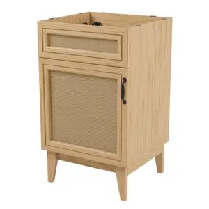 JONATHAN Y Javer Rattan Modern Farmhouse 2-Shelf Bath Vanity Cabinet Only (Sink Basin not Included)