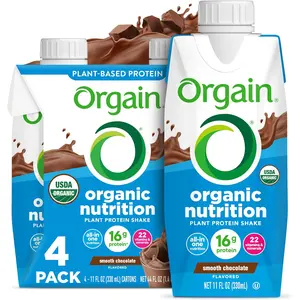 Orgain Organic Nutritional Vegan Protein Shake, Smooth Chocolate - 16g Plant Based Protein, Meal Replacement, 22 Vitamins & Minerals, Fruits & Vegetables, Gluten Free, Non-GMO, 11 Fl Oz (Pack of 4)