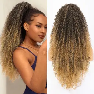 SummerVibes AISI HAIR 24" Wavy Curly Drawstring Ponytail Extension for Women Soft Natural Synthetic Hairpiece Thick For Daily Use fluffy hairpiece