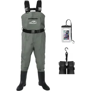 Fishing Waders for Men & Women, Waterproof 2-Ply Nylon/PVC Chest Wader with Boots for Outdoor Bootfoot Sizes 4-13