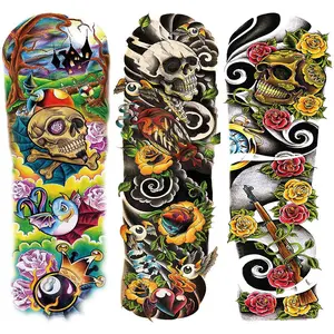 3-Piece Colorful Temporary Tattoo Set, Waterproof Realistic Skull Body Art Stickers for Men and Women, Watercolor Halloween Body Art for Arms and Legs