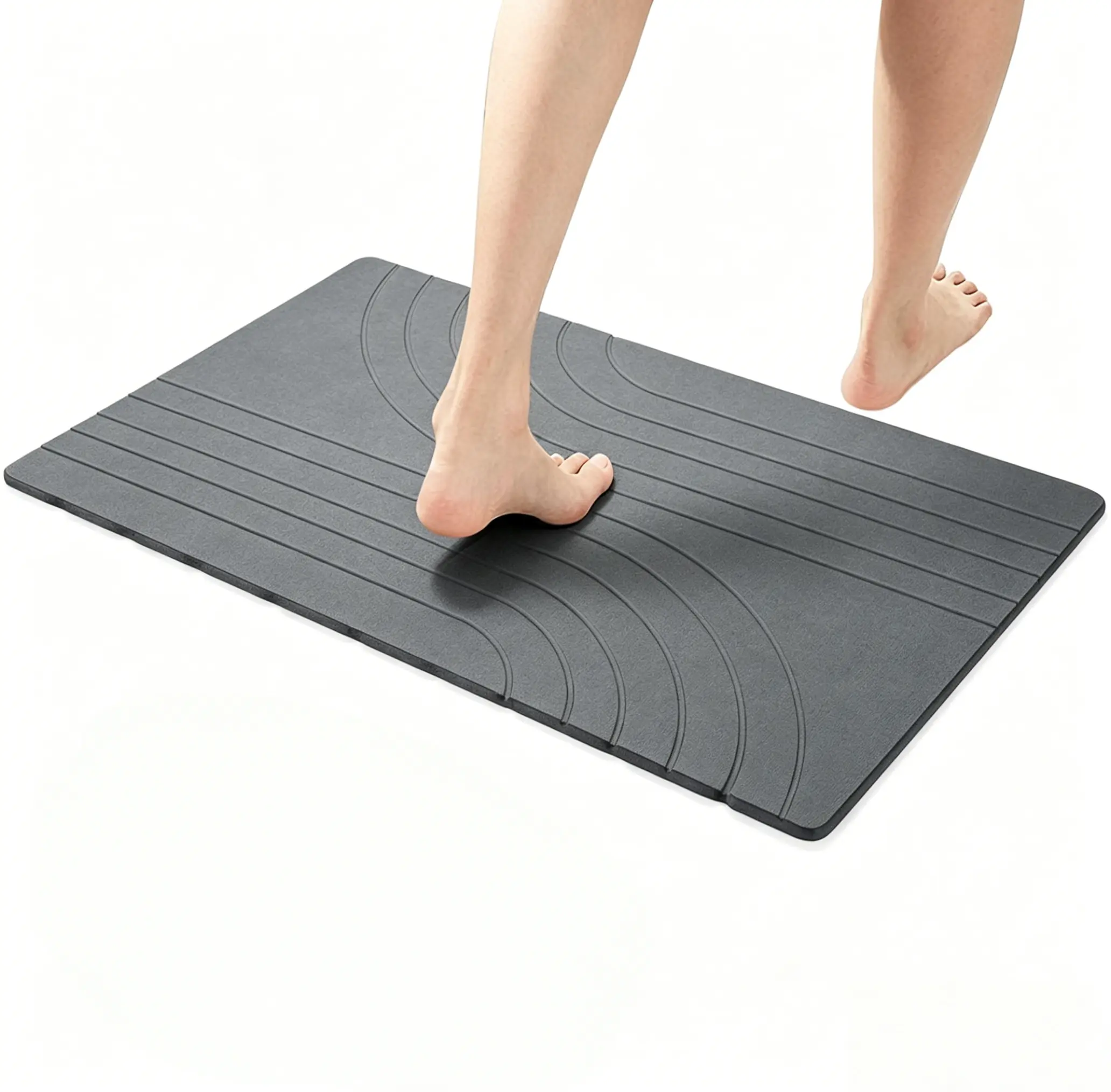 Natural Diatomaceous Earth Mineral Bath Mat, Rectangle Marble-Style Non-Slip Secure Quick-Dry Rug, Easy-Clean Senior-Friendly Bathroom Shower Floor Mat, Stone