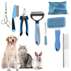 Dog Brush for Shedding, 7PCS Pet Slicker Hair Brush Kit with Pet Nail Clipper and File - Dog Cat Grooming Deshedding Undercoat Rake Brush Comb for All Small Large Dogs Cats