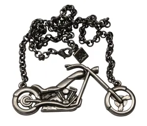 Chopper Motorcycle Necklace Edgy Gun Metal Finish
