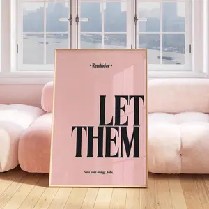 1pc Frameless Black And Pink Let Them Pop Art Print, Minimalist Art Poster For Girls Room, Empowerment Wall Decor, Teen Girl Dorm Room Aesthetic, Pink Room Decor For Bedroom, Living Room, Dorm |   Frameless Poster