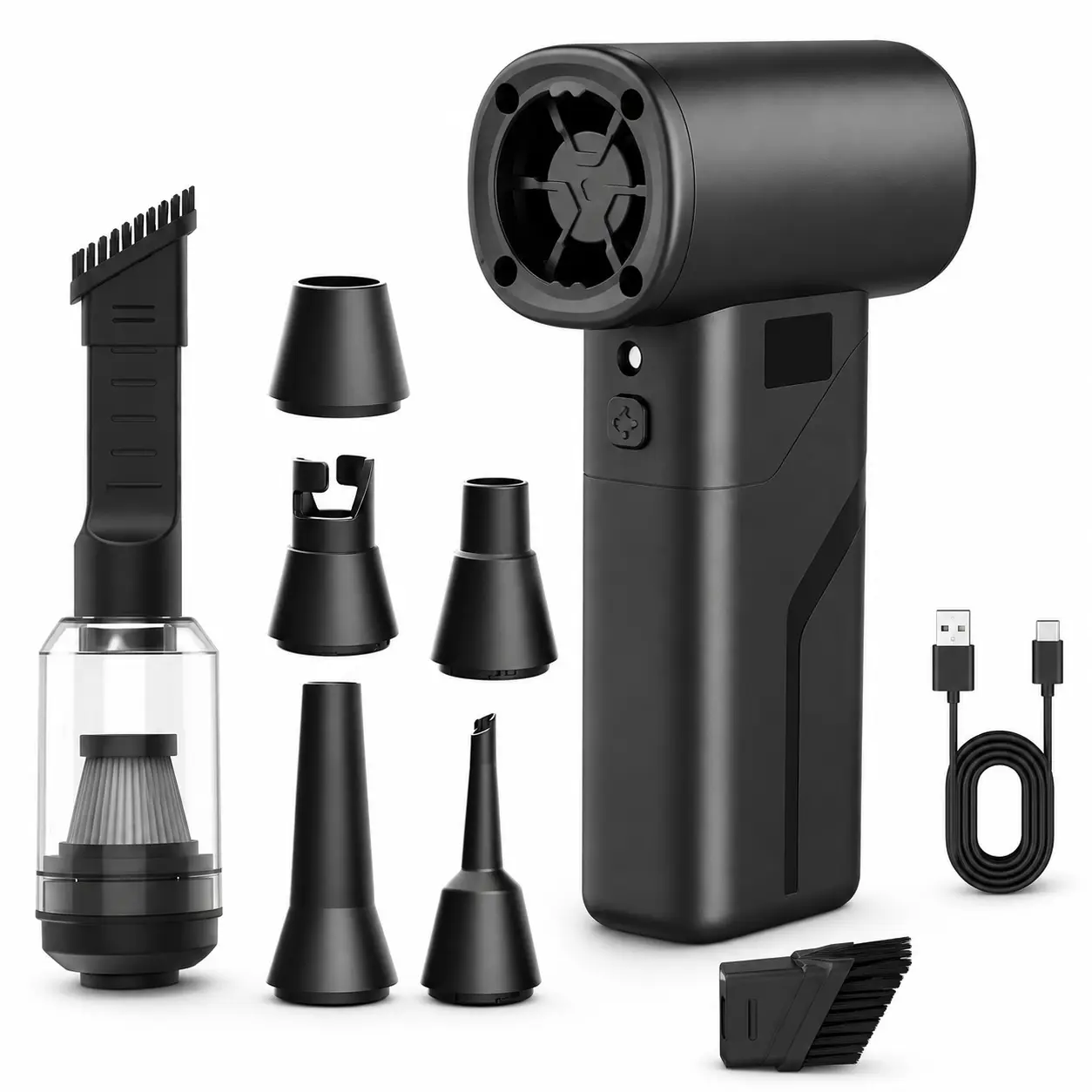 150,000 RPM Cordless Air Duster & Mini Vacuum, 2-in-1 Rechargeable Electric Air Blower with Digital Display, LED Light, 2×2000mAh Batteries and Multi-Nozzle Kit for Keyboard, PC, Car & Camera Cleaning