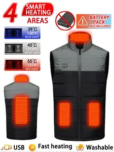 Men's Casual Colorblock Heated Vest Jacket Gilet, Winter Warm Dual Control Four-Zone Heating Coat, Stylish Cold Weather Outerwear