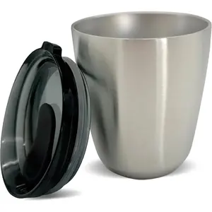 8oz Stainless Steel Coffee Cup - , Stackable & Insulated Cup with Lid - No Spill Travel Cups for Hot Drinks, For Coffee Lovers & -the-Go - Brushed Steel