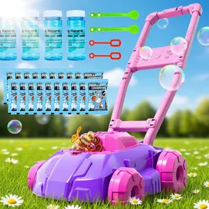 Outdoor Bubble Lawn Mower romantic Toy Gifts with Push Handle Bubble liquid Maker Machine for Kids bubble machine Summer Backyard Garden Pretend Play Birthday Outdoor Fun