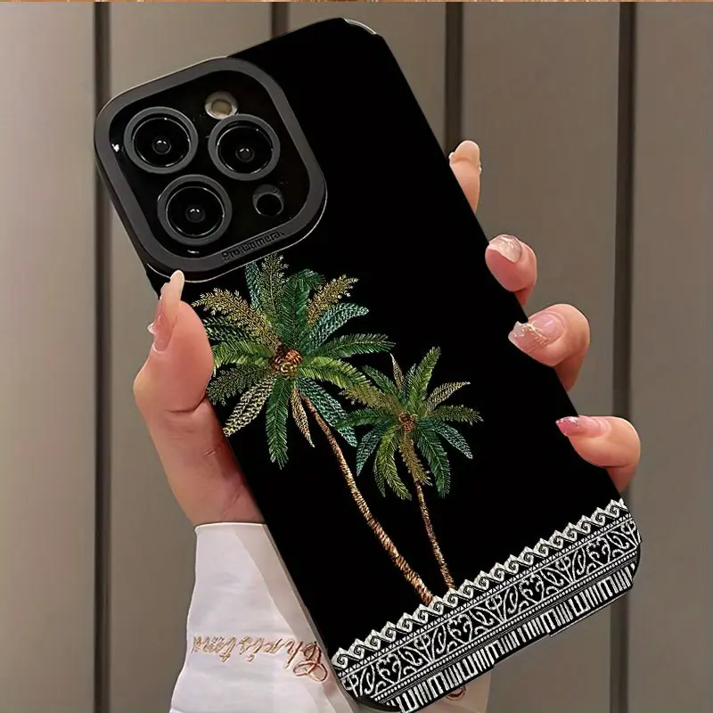 Elegant Coconut Tree Pattern Shockproof Ultra-Thin Protection Case Casing for iPhone 17/16/15/14/13/12/11/plus/pro Max, Dust-Proof & Stylish Gift