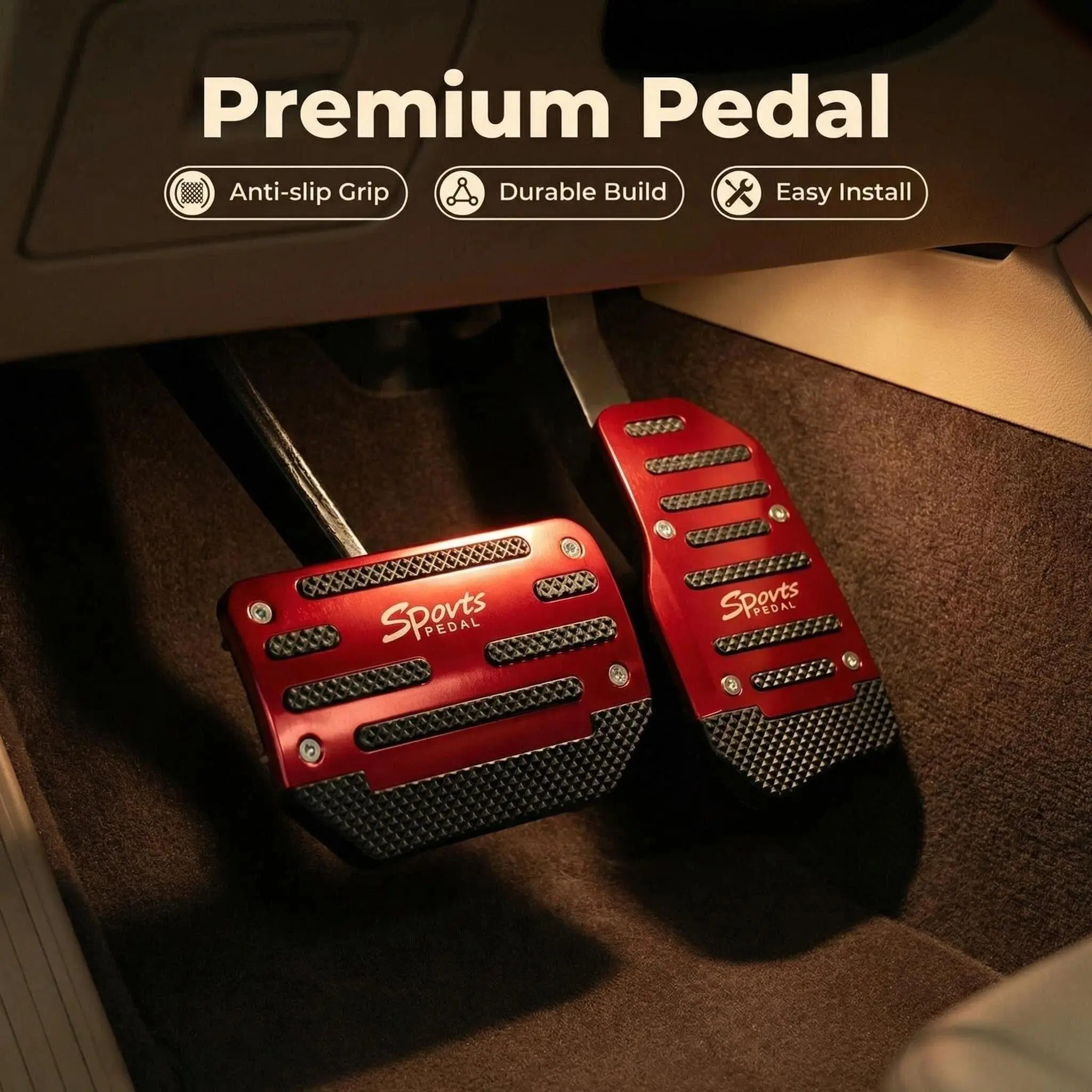 2Pcs Anti-Slip No-Drill Aluminum Pedal Covers - Sport Style Gas & Brake Pedal Pads for Car Interior Upgrade Car Accessories Automotive Replacement
