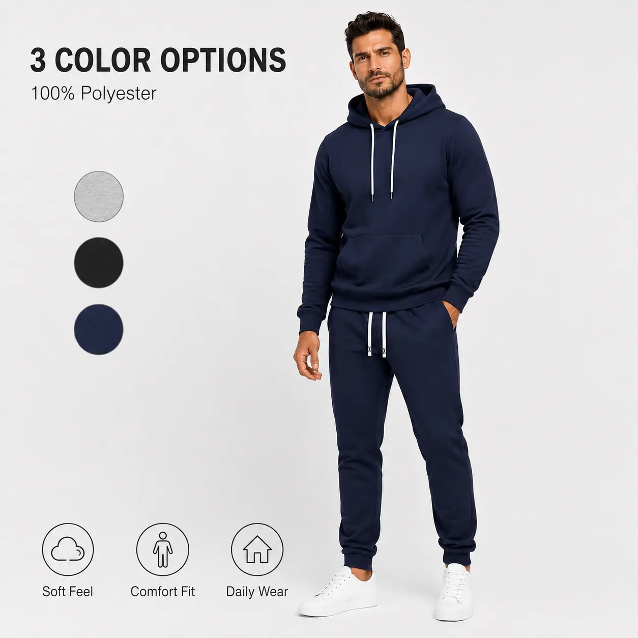 Men’s 2 Piece Hoodie Jogger Set Casual Pullover Sweatshirt & Sweatpants Tracksuit Comfortable Loose Fit Athletic Outfit for Fall Winter Gym Workout Streetwear Daily Wear