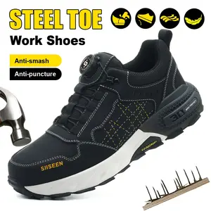 Men's Steel Toe Safety Shoes, Kevlar Anti-Puncture Work Shoes, Slip Resistant Sole, Easy Lace Up for Factory Workshop Warehouse