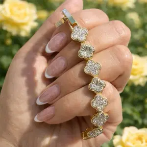 Elegant Gold-Plated Clover Bracelet with Sparkling CZ Stones for Women's Fashion Accessories