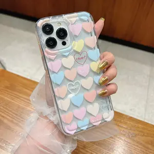 Cute Heart Pattern Phone Case, Fashion Phone Protective Cover, Phone Accessory Compatible with iPhone 16 15 14 13 12 11 Series