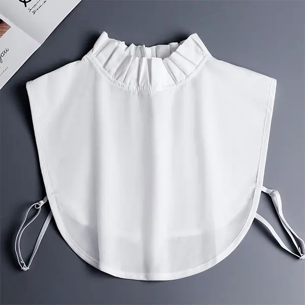 Women Pleated Ruffle Mock Neck Fake Collar, Solid White Detachable Dickey Insert with Adjustable Side Ties, Minimalist Stand Collar Layering Accessory for Sweaters Shirts Daily Outfits