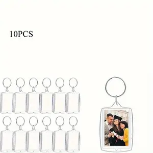 10pcs Clear Acrylic Photo Frame Keychains, Blank Picture Inserts for DIY Key Rings, Assorted Shapes - Rectangle, Heart, Round, Square, Rhombus - Ideal for Gifts and Crafts, Keychain Set