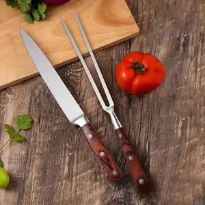 FINDKING Carving Knife And Fork Set, Stainless Steel Premium BBQ Meat Turkey Roast Kitchen Dinner Table Cutlery Flatware, Kitchen Chef Knife, Sharp 2-Piece Wood Handle With Gift Box