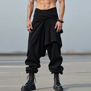 INCERUN Mens Spring Autumn Japanese Darkwear Samurai Pants Soft Comfortable Irregular Wrap Harem Trousers Cuffed Lantern Pants Streetwear