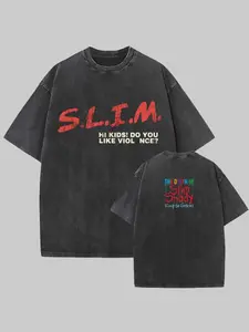 Oversized   Vintage   Washed   Graphic   Tee "S.L.I.M."  Hip  Hop  Streetwear  Casual  Retro  Shirt
