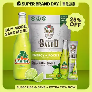 Salud x Jarritos 2-in-1 [Energy + Focus – Lime] Clean Energy Drink Mix, Agua Fresca, Organic Caffeine, B6 & B12, L-Theanine, Drink Packets, Non-GMO, Gluten Free, Vegan, Low Calorie, 1g Sugar (15 Servings),summerwins