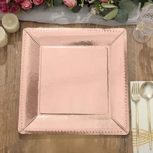 10-Pack Disposable Square Charger Plates 13" Rose Gold with Leather Like Texture - 1100GSM Sturdy Paper Chargers