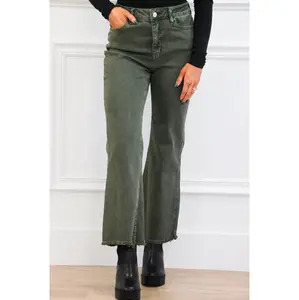 Zuri High Waisted Bootcut Denim: Dark Olive