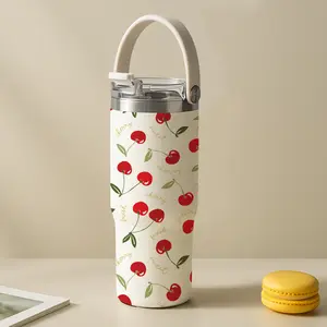 1 Pc 30oz insulated mug, double wall stainless steel vacuum cup, skinny leak-proof thermal mug, hot 12 hours cold 24 hours, stylish cherry design, durable travel tumbler, great Christmas birthday holiday gift for women men friends