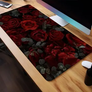 Rose Pattern Mouse Pad, Rectangle Gaming Mouse Pad, Non-Slip Rubber Base Stitched Edge Desk Pad Suitable for Desk Laptop Desktop