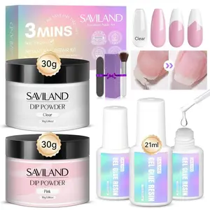 60g Nail Repair Kit for Split Damaged Nails: 3 Mins Air Dry Quick & Easy Instant Broken Nail Repair Natural Clear & Pink Dip Powder with 21ml Nail Repair Glue Emergency Home & Salon Use