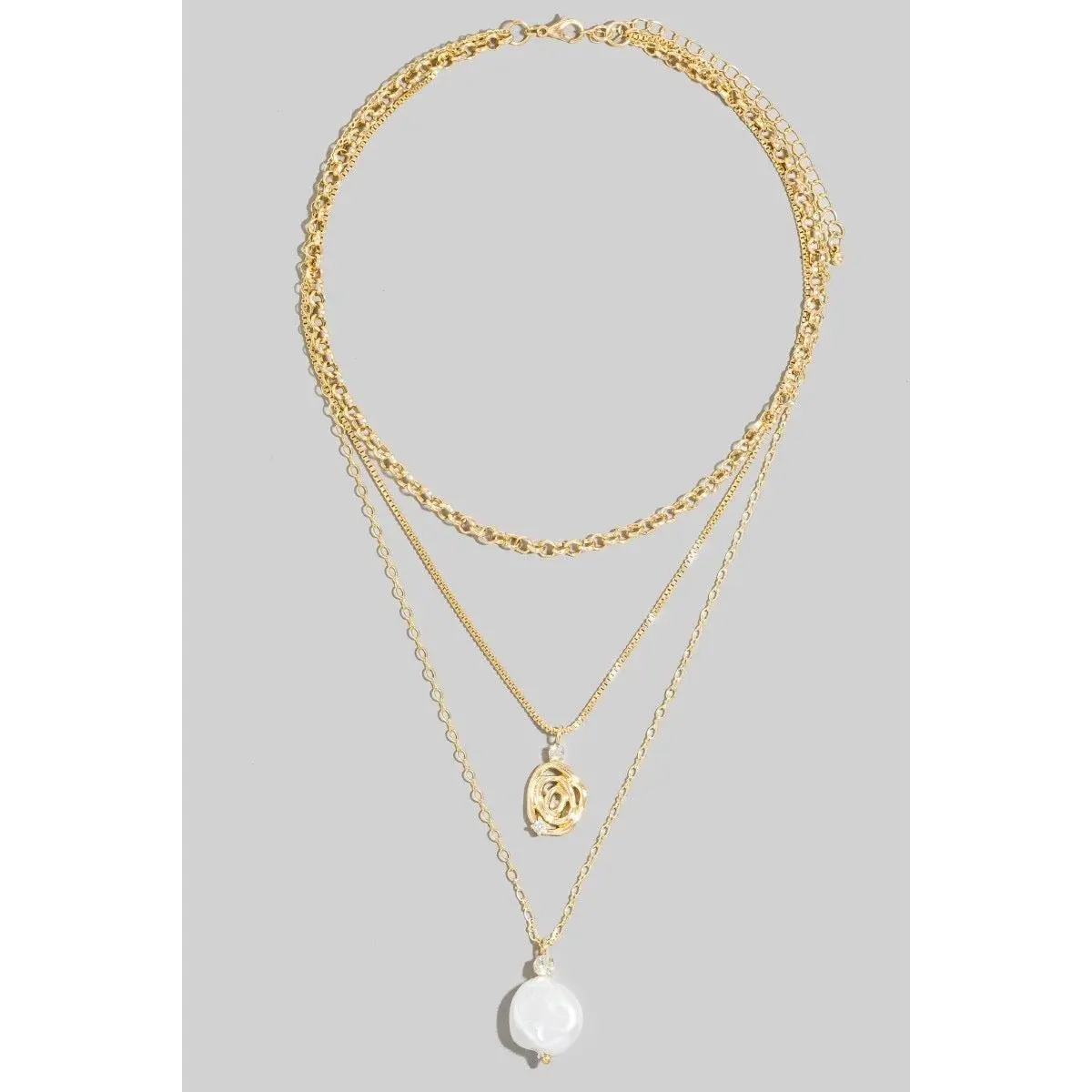 Pearl And Spiral Pendants Layered Necklace
