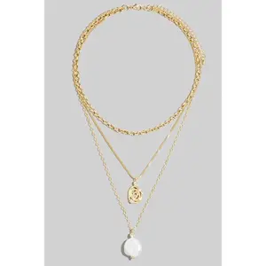 Pearl And Spiral Pendants Layered Necklace