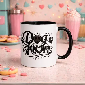 Dog Mom Mug | Cute Paw Print Mug | Dog Lover Gift | Black & White Dog Mom Cup