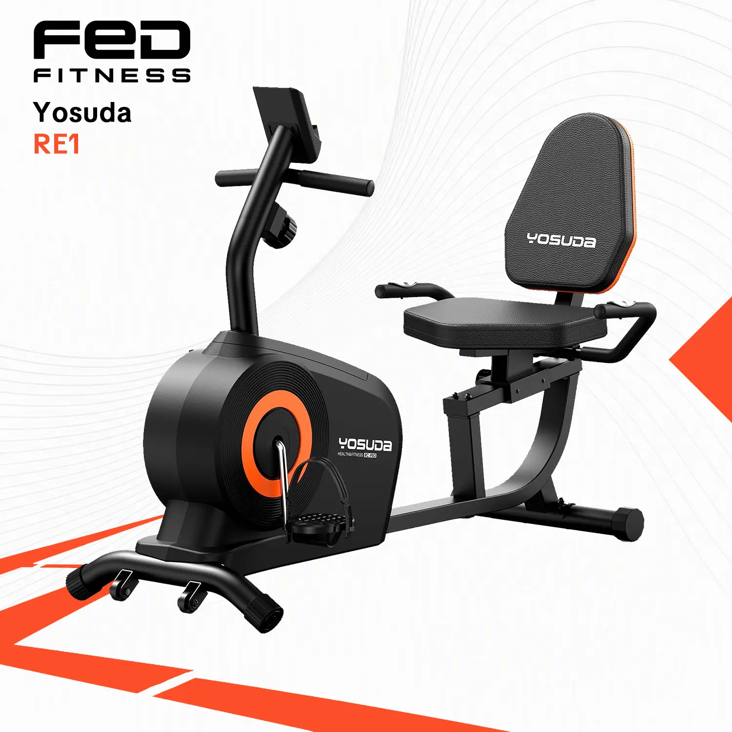 FED Fitness Yosuda Series RE1 Sturdy Steel Frame Silent Recumbent Exercise Bike, 350LB Capacity for Seniors, Adjustable Seat, 16-Level Resistance, LCD Display, Pulse Sensors, Quiet TV Workouts, Rehab-Pro, Workout Machines for Home, Fit at Home