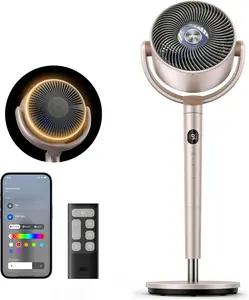 Smart Oscillating Fan 120° Omni-Directional, 90ft Quiet Pedestal w/ RGB Light, 9 Speeds, 6 Modes 8H Timer, Wi-Fi/Voice, 37-42" - Starlight